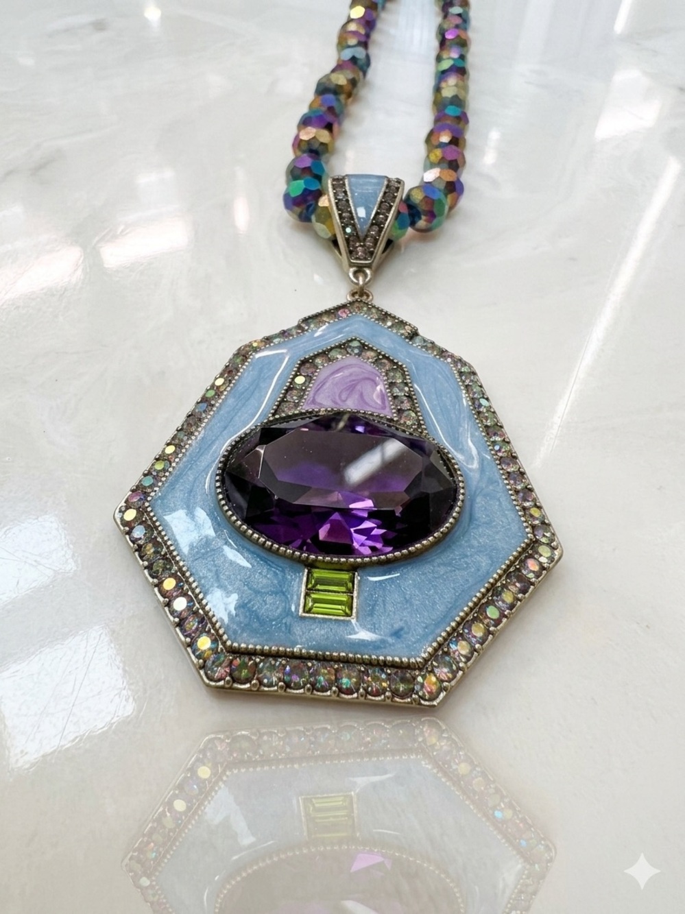 Heidi Daus "Well Connected" Art Deco Enamel Crystal Enhancer Pendant Necklace